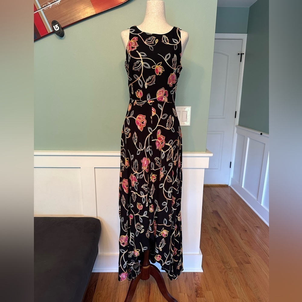 Nicole Miller Black Embroidered High Low Dress